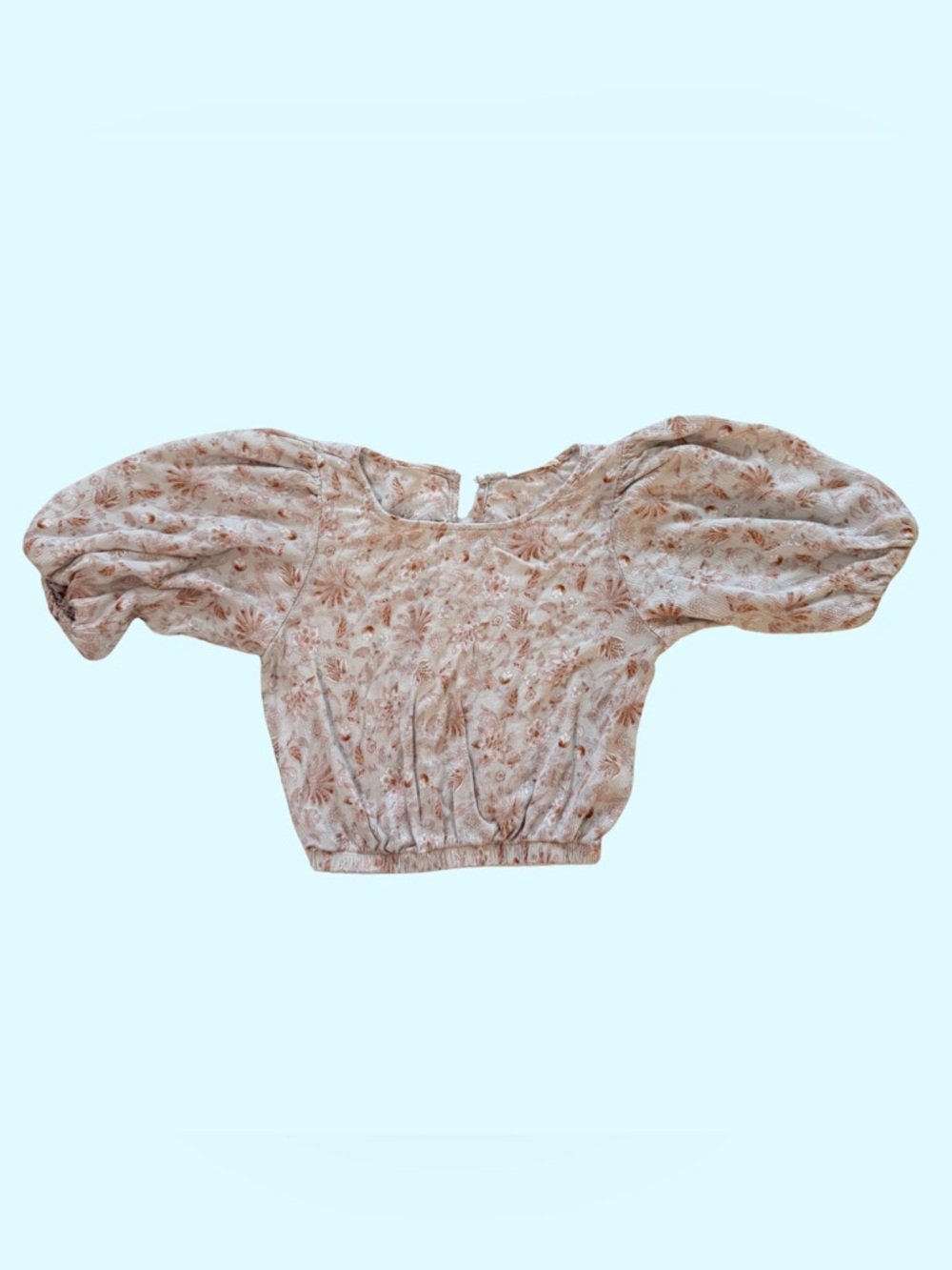 By Together Cream Floral Puff-Sleeve Cropped Top